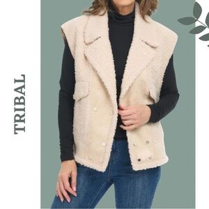 Tribal Sherpa Snap Vest Cap Sleeve Color Latte Cream Size Small